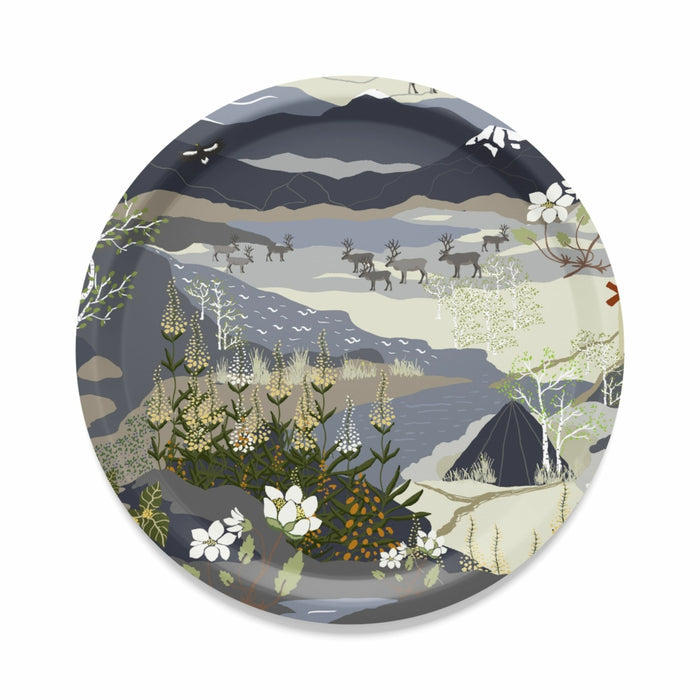 Serveringsbricka med motiv av fjällvandring med renar. Arctic Collection