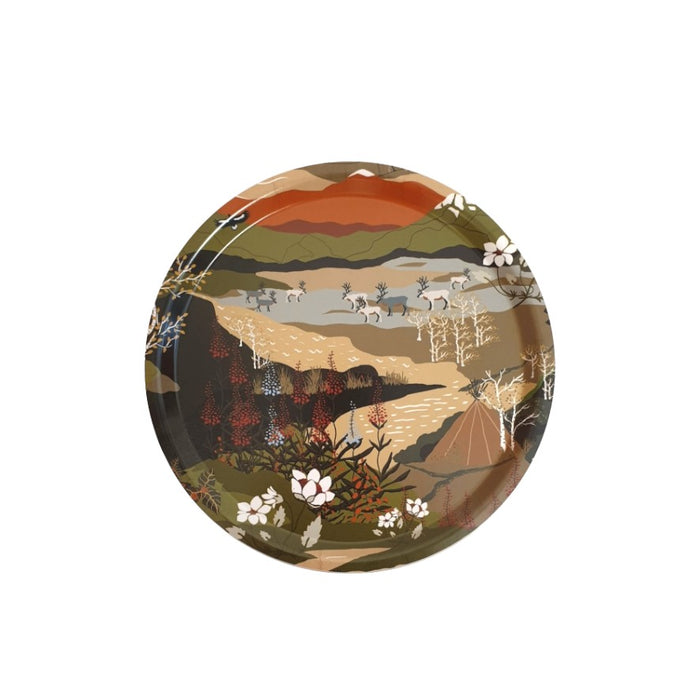 Mountain hiking green/beige round tray